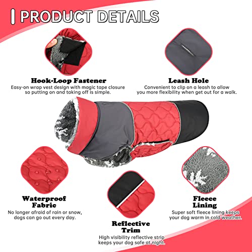Dogs Coat For Cold Weather, Reversible Furry Lining Jackets With Leash Hole, Dog Winter Windproof Water-Resistant Vest Pet Apparel, Red,2Xl #TOP1