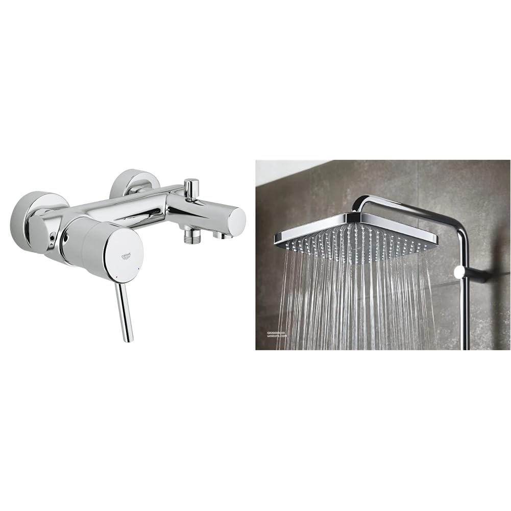 Grohe Concetto Tek Kumandalı Banyo Bataryası + Tempesta System 250 Kare Duvara Monte Duş Sistemi Seti