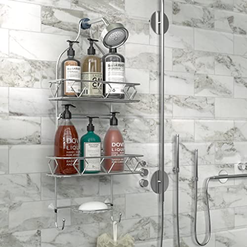 Geekdigg 3 Tier Hanging Shower Caddy, Shower Caddy Basket Over Shower Head With Suction Cups, Hooks, Bathroom Caddies, Rustproof Stainless Steel, Silver #TOP2