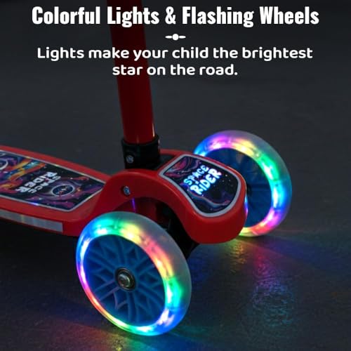 Image of StarAndDaisy X NASA Kick Scooter for Kids 3+ Years, Foldable Skate Scooter for Children Girls & Boy with Multi-Level Height Adjustment, LED Wheels & Brakes (Officially Licensed)- Red