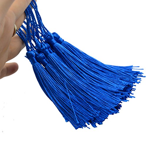 Image of 100pcs 13cm /5 Inch Silky Floss Bookmark Tassels with 2-Inch Cord Loop and Small Chinese Knot for Jewelry Making, Souvenir, Bookmarks, DIY Craft Accessory (Peacock Blue)