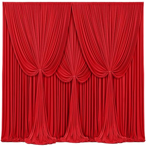 4 Panels Red Backdrop Curtains for Wedding Party Wrinkle Free Backdrops Curtain Drapes Fabric Decorations Photo Back Drop Cloth for Baby Shower Photography Stage Reception 20ft(W) x 12ft(H)