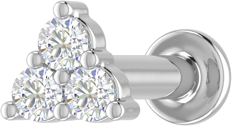 FINEROCK 0.03 to 1/10 Carat 3-Stone Diamond Nose Pin Stud in 18K Gold (SI1-SI2 Clarity)