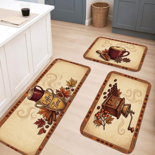 Lot de 3 tapis de cuisine vintage rustique crème lavables - 5