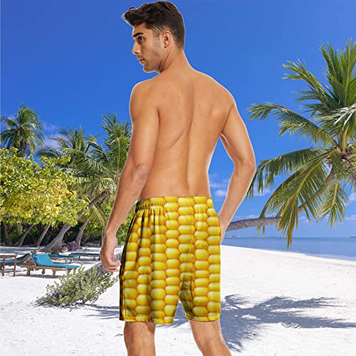 Men's Swim Trunks Corn Quick Dry Beach Shorts with Pockets Swimwear Bathing Suits Long Board Shorts White4