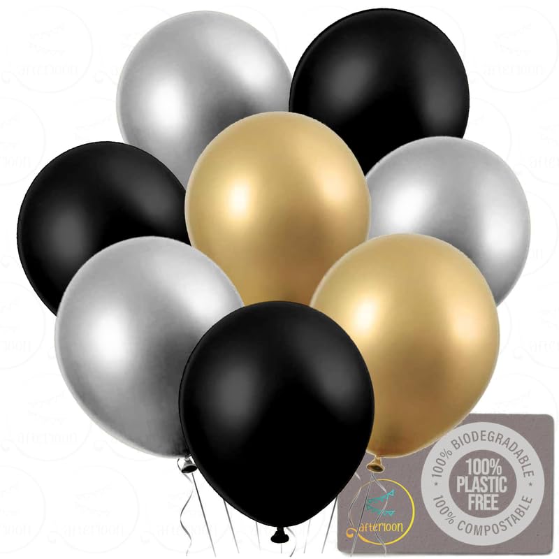 Image of AFTERLOON Natural Rubber Latex Mini Balloons 50 pcs Pearlized Gold /Silver /Black 5 Inch Pearl Color, Plastic-Free Alternative Pearlescent Durable Thickened Extra Strong Helium Float, Wedding Decor