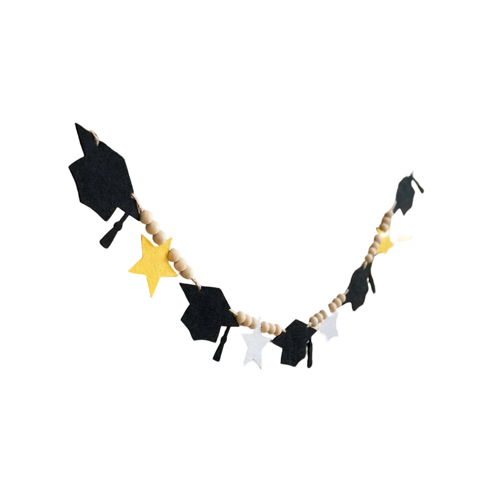 CAZSTYK Felt Graduation Bunting with Wooden Beads 2M Long for Party Decoration and Photography Felt Graduation Bunting with Wooden Beads Colorful Fabric Pennant