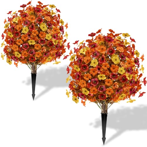 2PCS Fall Artificial Topiary Ball Flowers Mums Plants Tree UV Resistant 25