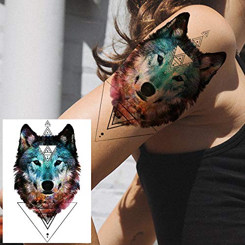 6 Sheets FANRUI 3D Large Realistic Geometric Wolf Temporary Tattoos For Men Women Waterproof Tribal Forest Wolf Fox Coyote Temporary Tatoo Arm Leg Shoulder Armband Custom Fake Tattoo Sticker Paper DIY
