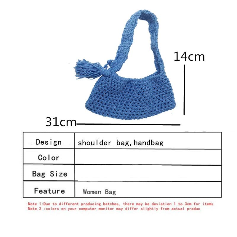 YQUER Wool Knitted Tassel Shoulder Shopping Bag for Women Vintage Cotton Cloth Girls Tote Shopper Bag Large Female Handbag (Color : B, Size : 31 * 14cm)