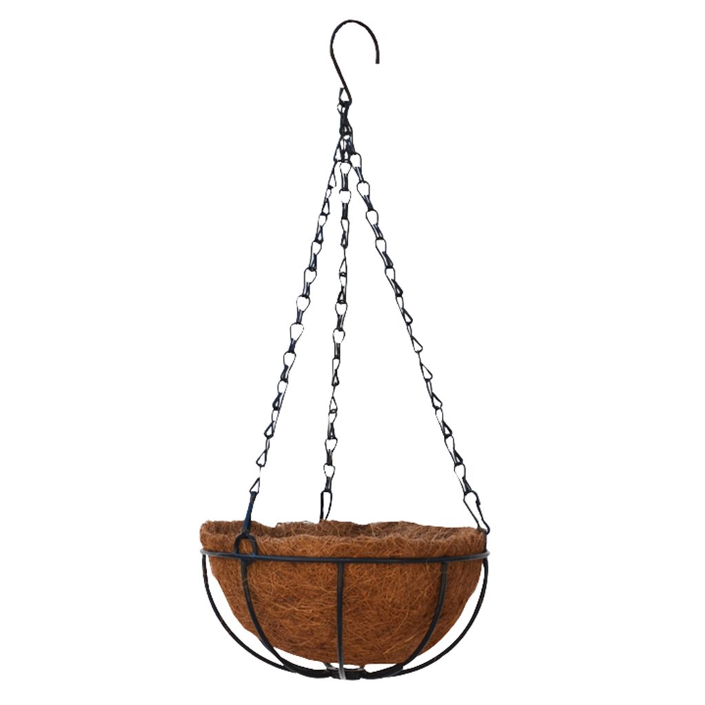 Ououlajy 8Inch Hanging Coconut Basket Planter Flower Pot Black Metal Frame Hanger