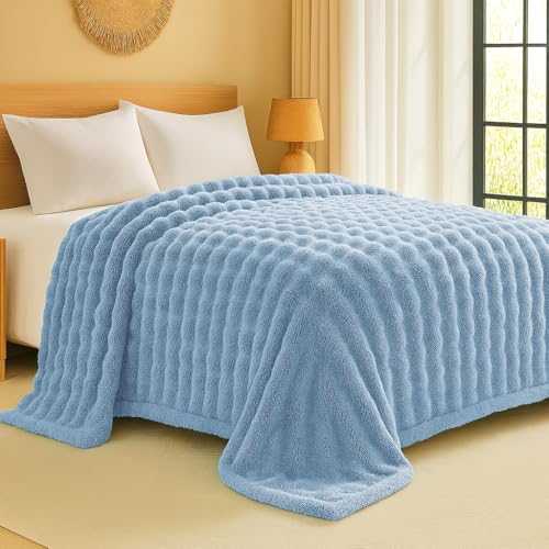 Image of VAS COLLECTIONS Bubble Blanket 600 GSM Heavyweight Ultra-Soft & Warm Blanket | Double Bed 223x223 cm (3000g) | Premium Winter Blanket for Bedroom & Heavy Winter Use - (Aqua, Double - 3Kg)