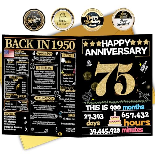 Joycard 75th Anniversary Card for Women Men, Gold Wedding Card for Wife Husband, Sweet Marriage Decorations Gifts for Couple, Perfect for Her Him on Anniversary Day, Back in 1950