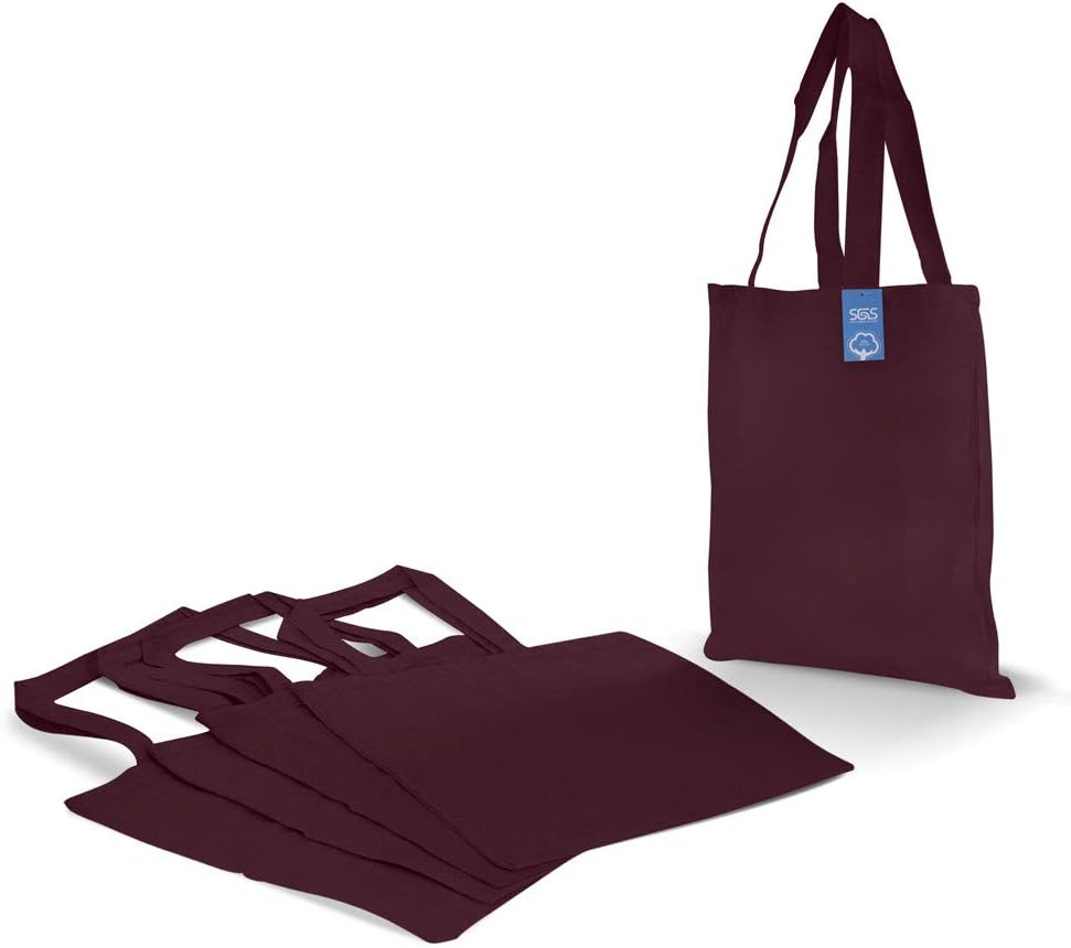 Simply Green Solutions Reusable Cotton Cloth Grocery Craft Bag, 15 x 16 Reusable Tote with Handle, Pack of 5, Maroon - Image 2
