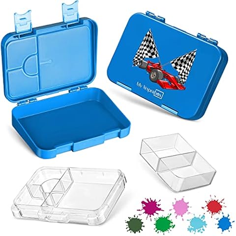 My Vesperbox Bento Box Children's Lunch Box with 4 + 2 Compartments Extremely Robust Lunch Box Ideal for Nursery and School (Blue - Formula 1) Cover