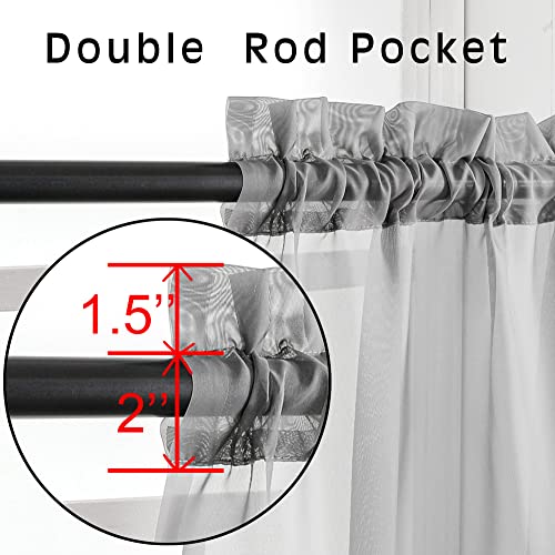 Image of OVZME 2 Panels Sheer Curtains 63 Inches Long Rod Pocket Light Weight Soft Voile Drapes Curtains for Basement Bathroom Bedroom Living Room, Each is 42W x 63L