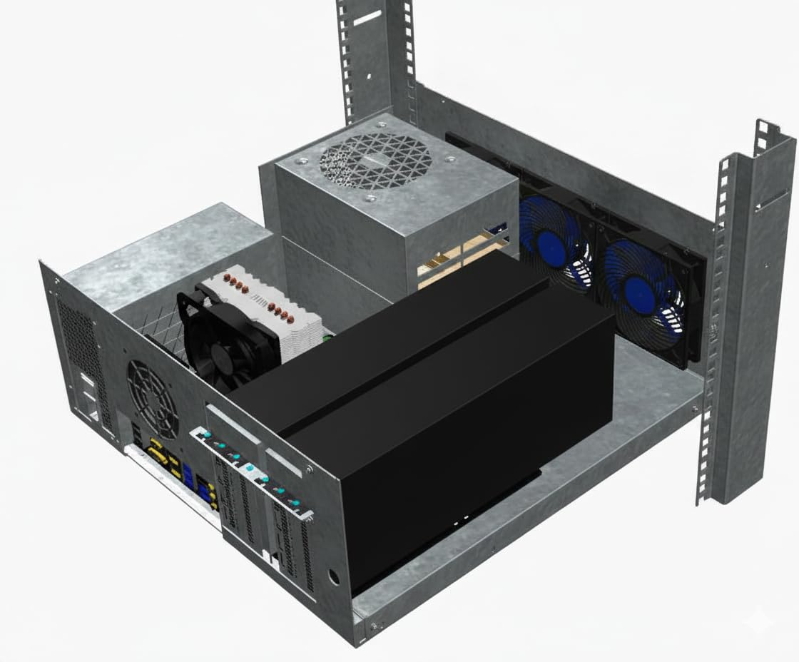 R-CASE 10 ATX RAW RACK 19 pollici, misura 4U, 7 PCI-E, 3x PSU ATX
