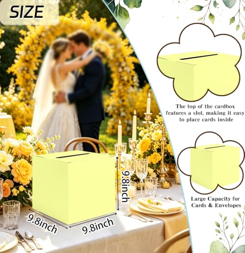Image of SietDESEO Yellow Card Box for Graduation Large Gift Card Box Holder 9.8 inch x 9.8 inch Money Cards Box Diy Card Box for Wedding Reception Baby Shower Birthday Cards Box Holder