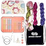 KnitPro Sweet Affair Knitting Set - 5 x 4.5in. Interchangeable Tips, 5 x 6in. Double Point Sets, 4 Skeins Terra Yarn (175gr), 6 Project Inspirations, 2 Cases with Project Bag