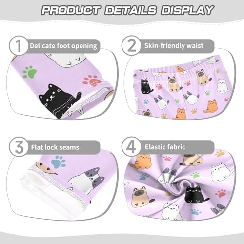 Cute Cartoon Simple Cats Purple Girls Leggings Soft Comfortable Athletic Leggings Dancing Pants for 4-10 Years3