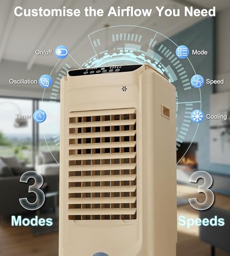 Image of Landeagle 32 inch Swamp Cooler,1800CFM Windowless Portable Air Conditioners with 120Oscillation,Evaporative Coolers with 4.2Gal Tank,12H Timer,Cooling Fans that Blow Cold Air for Room Indoor, Yellow