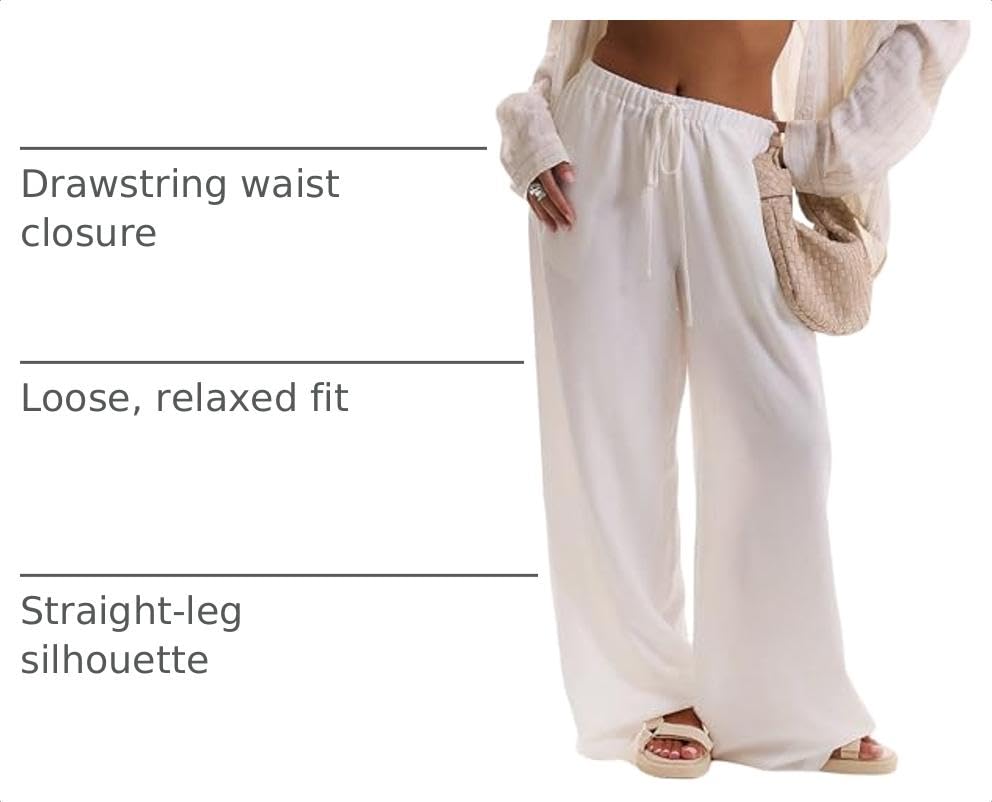 Image of RoseSeek Women's Wide Leg Linen Pants Mesh Beach Cover Up Vacation Outfits