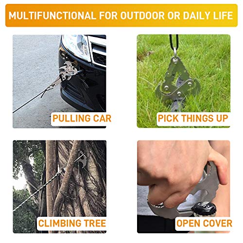 GearOZ Gravity Grappling Hook, Folding Survival Claw Gravity Hook Stainless Steel with 33ft Camo Rope for Outdoor Hunting Tree Mountain Climbing Camping Tool - Thumbnail 7