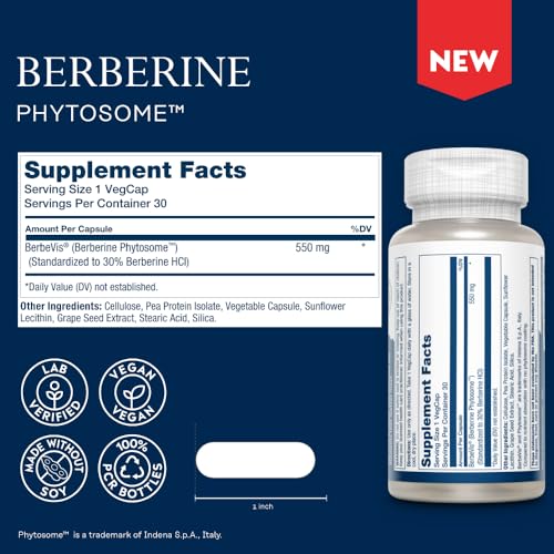 Image of SOLARAY Berberine Phytosome - 9X Absorption and Easy-to-Digest - Standardized to 30% Berberine HCl - Vegan, Made Without Soy - 60-Day Guarantee - 30 Servings, 30 VegCaps
