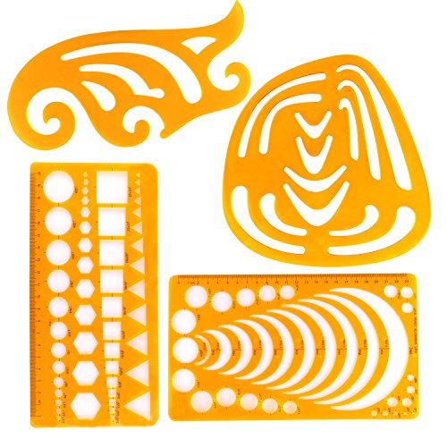 Unime 4 PCS French Curve Set, Circle Radius Master Drawing Template Arc Template Stencil, French Curve Drawing Template for All Purposes, Bendable Curve Template Ruler