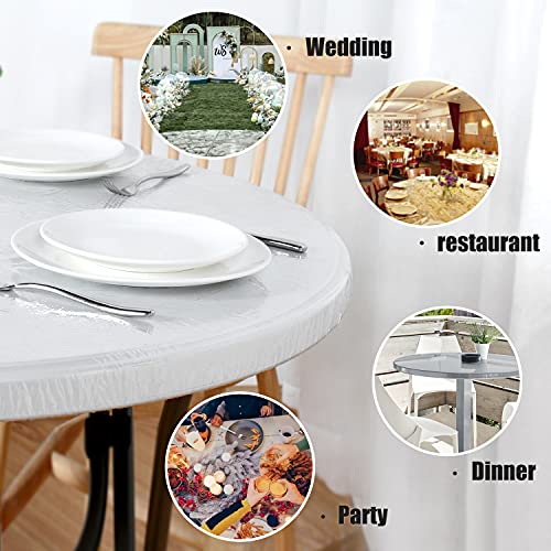 Lushvida Round Waterproof Table Cover Elastic Tablecloth Vinyl Fitted Table Cover Elastic Edged Plastic Table Cover Fits Tables Up To 45"-56" R Clear #TOP1
