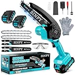 Mini Chainsaw Cordless 6 Inch with 2 Batteries Electric Chainsaws Small Handheld Chain Saws for Trees Branches Trimming, Wood Cutting, Gardening Gift for Men Dad Husband Fathers
