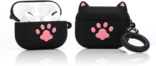 Funda de silicona divertida compatible con Apple Airpods Pro y Pro 2 patrón de mascotas 3D (negro gato)