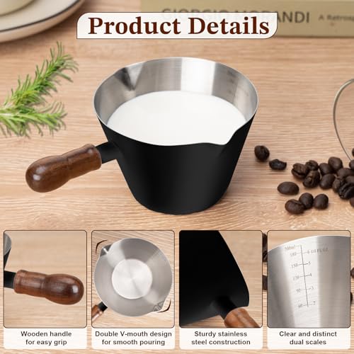 Image of Amrules 6.8oz Espresso Measuring Cup with Wood Handle & Double Spout, Black