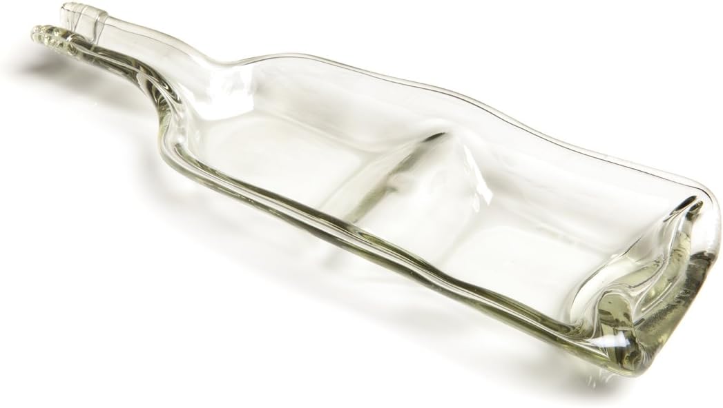RECYCLED CLEAR GLASS OLIVE AND PIP DELI DISH - MADE FROM WINE BOTTLES AND TRANSFORMED IN DEVON BY GLASS REFORM FROM UPCYCLED BOTTLES. ECO FRIENDLY GIFT.
