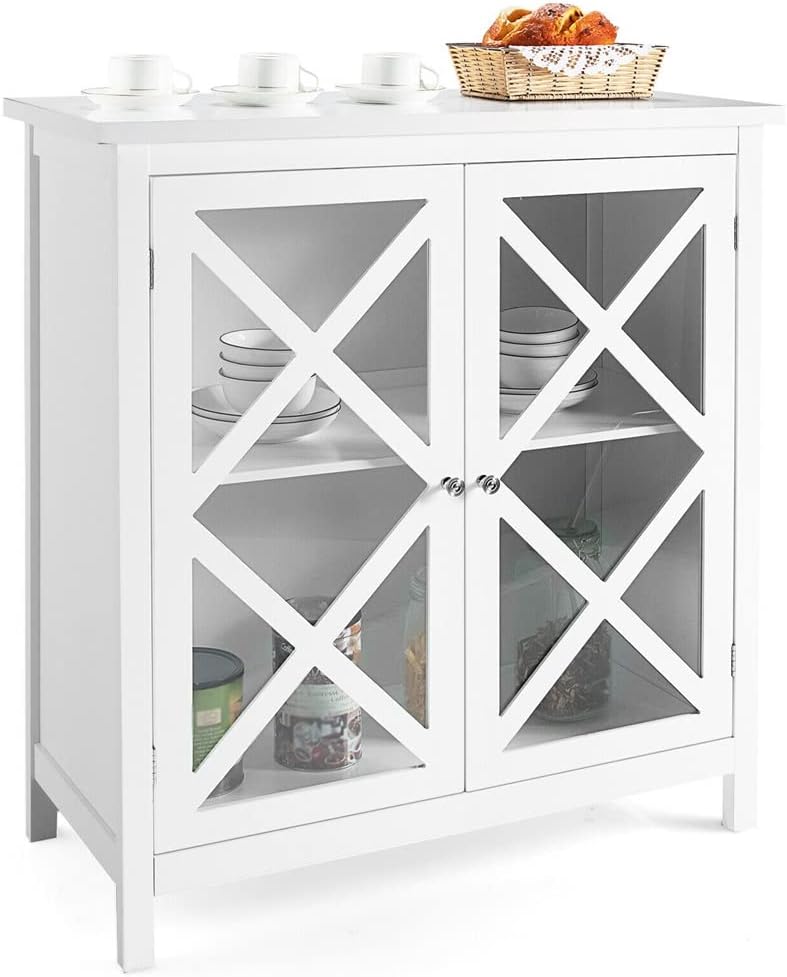 Kitchen Buffet Storage Cabinet with Glass Doors and Adjustable Shelves (Color : E, Size : As Shown) (E As Shown)