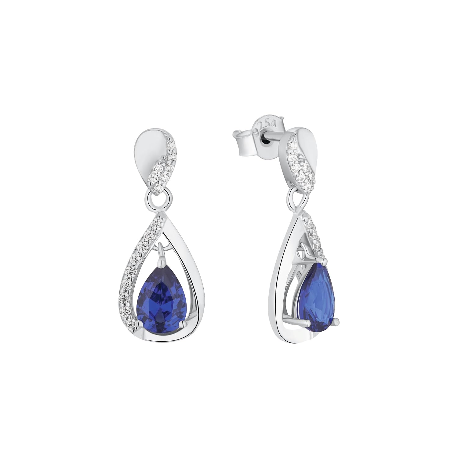 Amor Earrings Women Ear jewelry, with Zirconia synth., 1,6 cm, Blue, Comes in jewelry gift box, 2012798