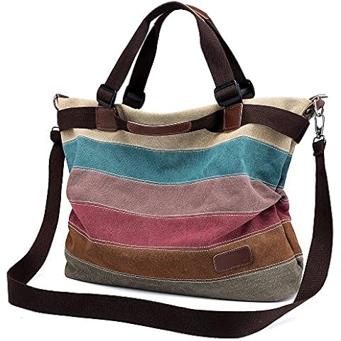 Hobo Bag for Women, Unives Ladies Vintage Canvas Handbag Tote Bag Shopping Bags Top-handle Satchel Multi-colored,Large Size(17.5x13.5x7Inch) Cover
