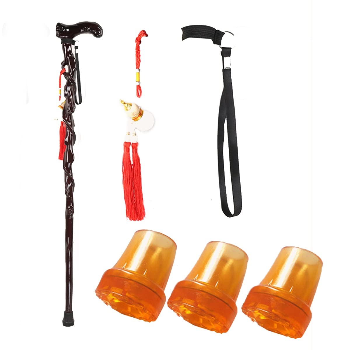 Bastón para Personas Mayores, bastón de Madera, Bastones tallados de Madera Maciza, con Colgantes de Calabaza, para Personas Mayores, Personas Mayores y discapacitados, Hombres, Mujeres