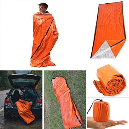 Fewear Emergency Sleeping Bag Thermal Waterproof For Outdoor Survival Camping Hiking, Sleeping Bag With Compression Sack,Portable Lightweight And Waterproof For Adults & Kids (Orange) #TOP1