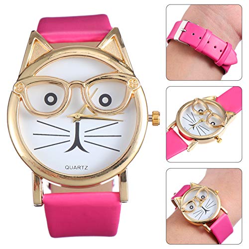 ULTECHNOVO Gato Crianças Assistir Desenho Animado Couro de Metal Impermeável para Crianças Relógio d