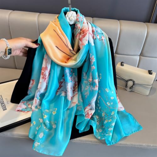 Image of Women's Floral Printed Silk Scarf | Premium Soft Lightweight Stole & Shawl | Fashion Neck Wrap for Wedding, Evening, Travel & Daily Wear | 180 x 90 cm