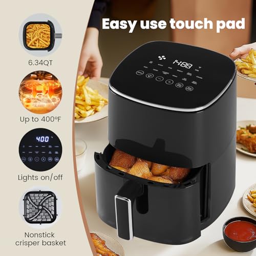 Image of Sweetcrispy 6QT Air Fryer with Window, Square Airfryer Oven 12-in-1 for Family, 400F Rapid Air Crispy Technology, Roast Bake Dehydrate, Nonstick & Easy-Clean Basket, Black