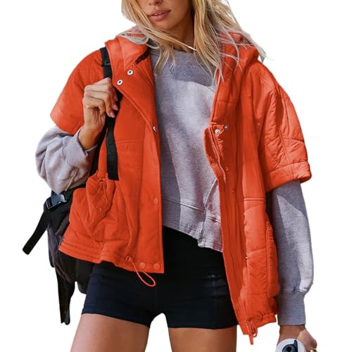 Yioaga Quilted Puffer Vest Women Oversized Sleeveless Zip Up Hooded