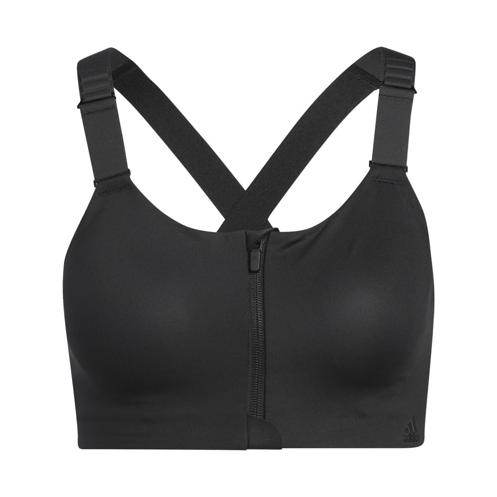 adidas Damski biustonosz treningowy z wysokim wsparciem i zamkiem błyskawicznym z przodu, czarny/biały, 70D