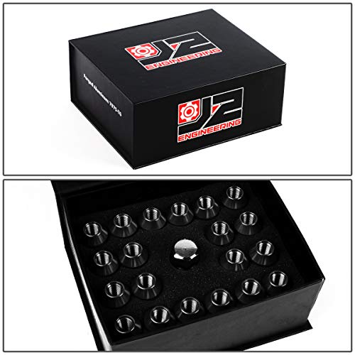 Image of J2 Engineering LN-T7-007-15-BK Black 7075 Aluminum M12X1.5 20Pcs L: 50mm Close End Lug Nut w /Socket Adapter