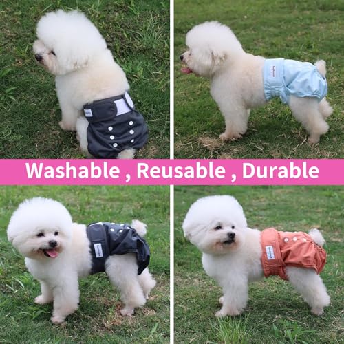 Image of Washable Female Dog Diapers for Small Dogs,Pack of 4 Reusable Puppy Diapers Super Absorbent Dogs Pants in Period,Heat Cycle,Incontinence,Excitable Urination,Medium