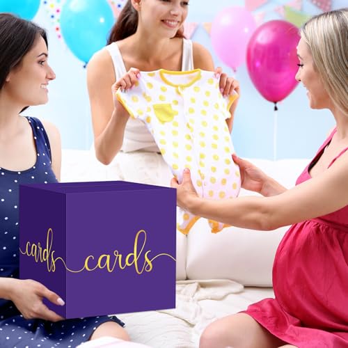 Image of Hooqict Purple Card Box with Slot 9.1 inch Gold Foil Gift Card Box for Party, Graduation, Wedding Reception, Birthday, Retirement, Raffle Ticket Money Envelope Holder