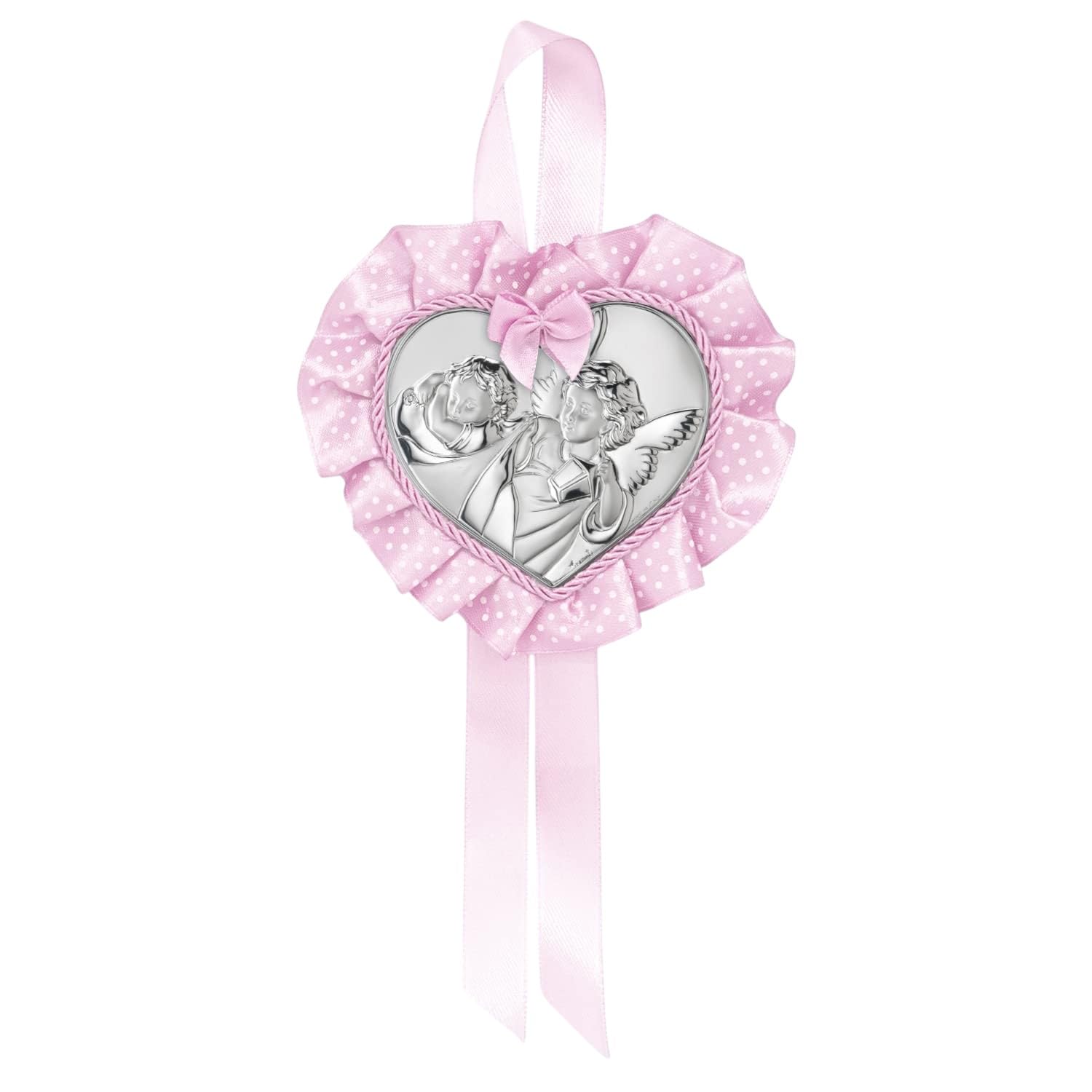 Albalù Italia Sopraculla Medaglione Cuore Angelo Lanterna Argento Rosa con Carillon Musicale e Scatola Inclusi Misura 25x12cm Made in Italy.