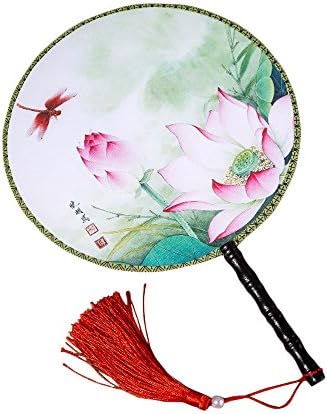LAAT Elegant Vintage Chinese Fan Dancing Fan Traditional Painting Round Hand Fan Women Boutique Fan Polyester Fan