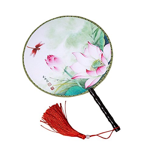 Toruiwa Eventail Japonais à Main Style Chinois Ventilateur en Soie avec Manche en Bois pour Déguisement Costume Danse Soirée Mariage Fête